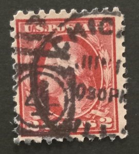 US Scott #425 Used Double Cancellation VF Dark Carmine 1914