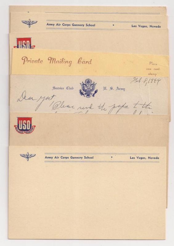 Group OF USO & ARMY AIR CORPS Gunnery Correspondence Cards