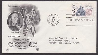 2036 US and Sweden ArtCraft FDC with neatly typewritten address