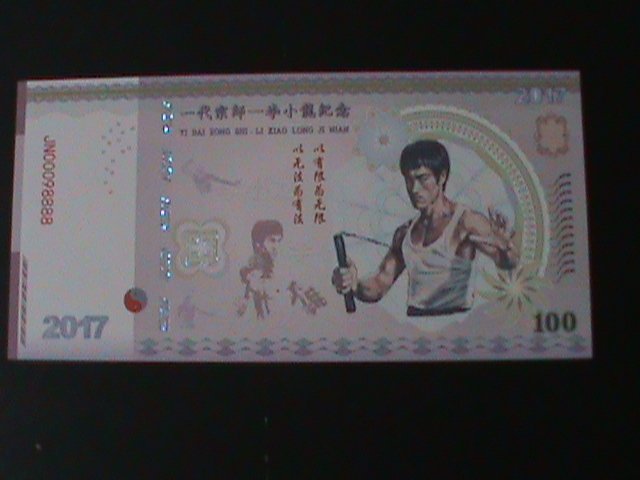 CHINA-2017- KUNG FU MASTER-BRUCE LEE-LOVELY BIRDS $100 POLIMER-UNC-COLLECTIBLE