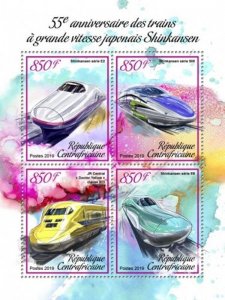 Central Africa - 2019 Speed Trains - 4 Stamp Sheet - CA190106a