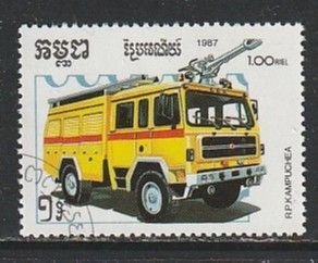 1987 Cambodia - Sc 826 - used VF - 1 single - Fire Trucks