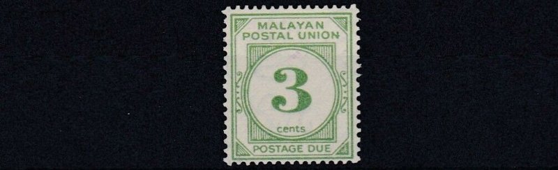 MALAYAN  POSTAL UNION  1945 - 51     S G D8  3C  GREEN     MH