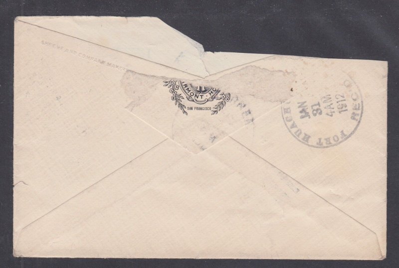 US Sc 375 used on 1912 cover, Fort Huachuca, Arizona Territorial cancel