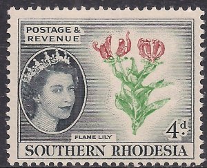 Southern Rhodesia 1953 QE2 4d Flame Lily Umm SG 79 ( F73 )