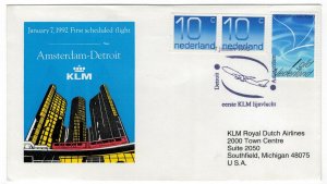 Netherlands 1992 Cover Stamps First Flight Amsterdam Detroit United States KLM