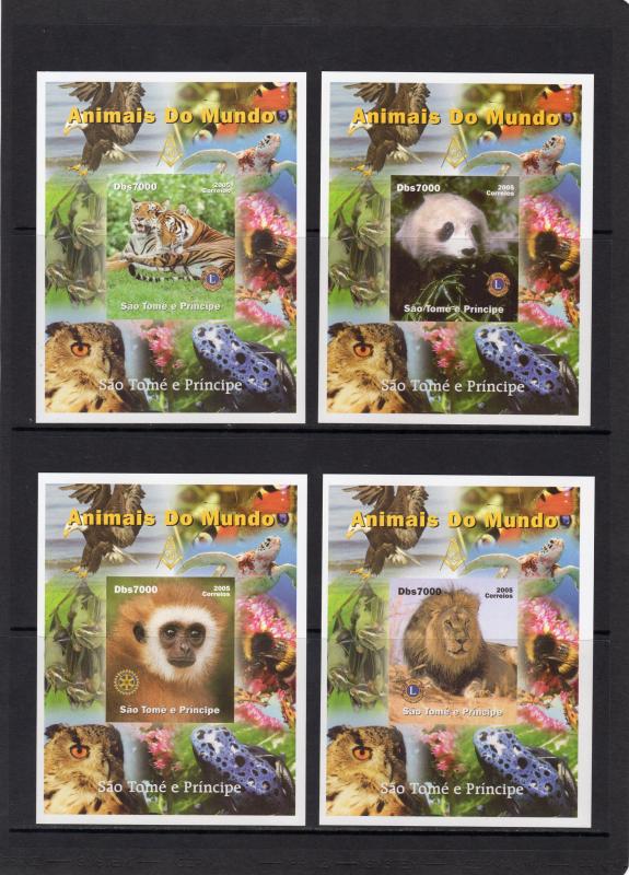 Sao Tome and Principe 2005 Freemasonry/Rotary/Lions/Fauna 9 S/S MNH