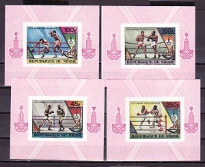 Niger, Scott cat. 484-487. Moscow Olympics issue as s/sheets.