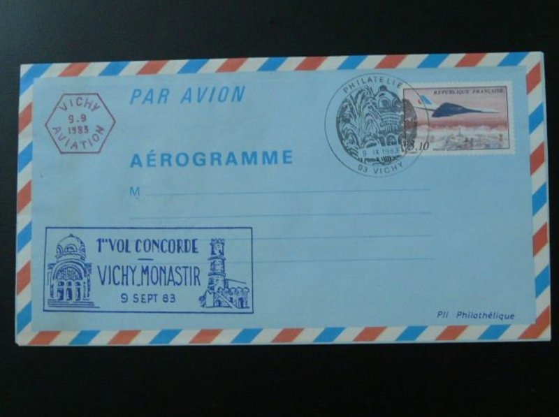Concorde first flight Paris Vichy aerogram France 1983