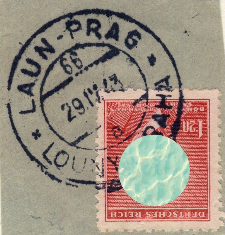 BÖHMEN u. MAHREN 1943 LAUN-PRAG / LOUNY-PRAHA TPO n°66a bilingual CDS on Mi.96