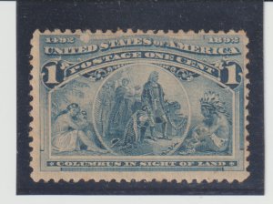 US Scott #230 Mint* (MVLH, OG) COLUMBIAN 1¢, MH, Very Lightly Hinged, SCV $14