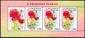 2020 Uzbekistan  Poppies MS3 + lbl (Scott 916a) MNH