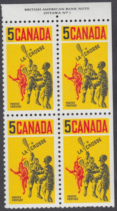 Canada -  #483 Lacrosse Plate Block - MNH