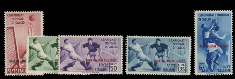 Italian Colonies, Aegean Islands #31-35 Cat$530, 1931 Soccer, complete set, l...
