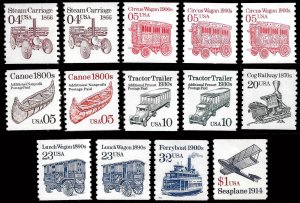 Scott 2451-2468 Transportation Coil Single Set,  MNH