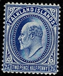 FALKLAND ISLANDS KE VII 1904-12 2 1/2d BLUE UNUSED (MH) SG46 Wmk.MC CA P14 VGC