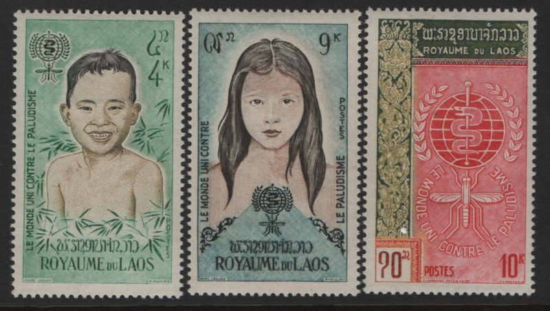 LAOS, 74-76, (3) SET, MNH, 1962 Boy and girl with malaria eradication emblem