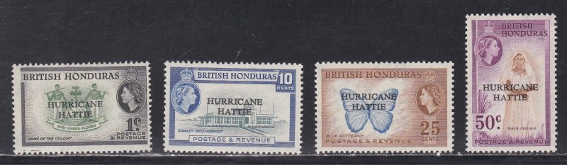 British Honduras # 163-166, Hurricane Hattie Overprints, Mint LH, 1/3 Cat.