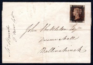 1840 EL from Dromore to Ballinahinch with 1d black from Pl.VIII, SL, 4 margins