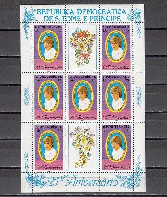 St.Thomas, Scott cat. 656. Lady Diana`s Birthday sheet. Orchid in Label. ^