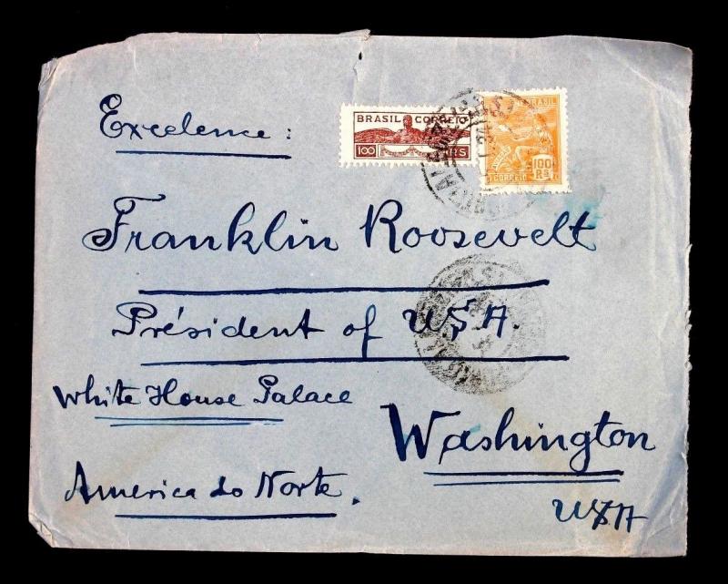 ORIGINAL COVER SENT TO PRESIDENT ROOSEVELT From Brasil 1937 FDR COLLECTION