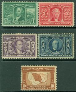 EDW1949SELL : USA 1904 Scott #323-27 Mint Original Gum. Minor faults. Cat $305.