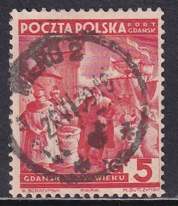 Poland 1938 Sc 1K33 Merchants Selling Wheat in Danzig 16th Century Stamp CTO