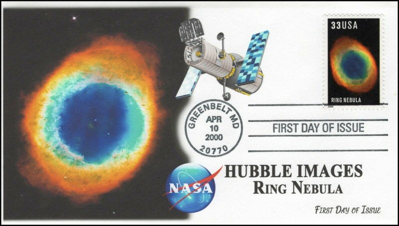 AO-3385, 2000, Hubble Images, First Day Cover, Add-on Cachet, Ring Nebula.