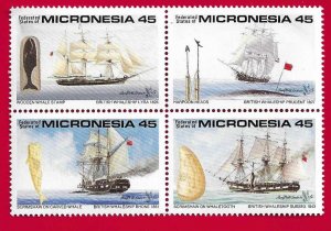 MICRONESIA SCOTT#110-113 1990 45c WHALING SHIPS BLOCK - MNH