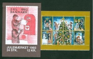 Denmark. 1993 Booklet. Christmas Seals  Mnh. Mailbox. Santa, Cat. Christmas Tree