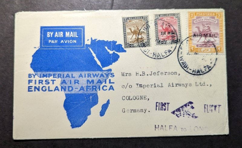 1931 Sudan Airmail First Flight Cover FFC Halfa to Cologne Germany