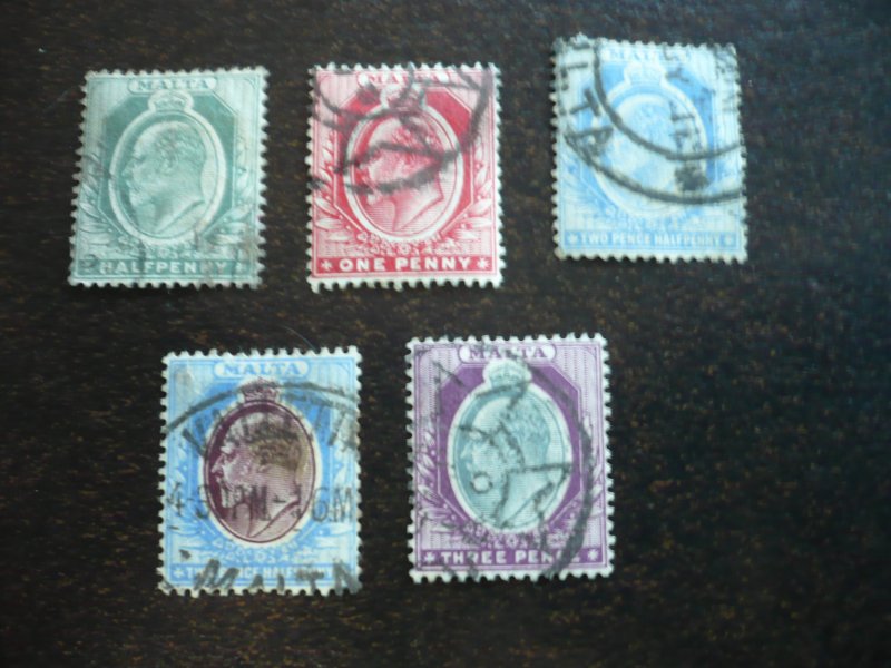 Stamps - Malta - Scott# 25,30,32,35,36 - Used Partial Set of 5 Stamps