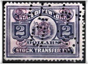 New York State $2.00 Stock Transfer Stamp (Perfin)