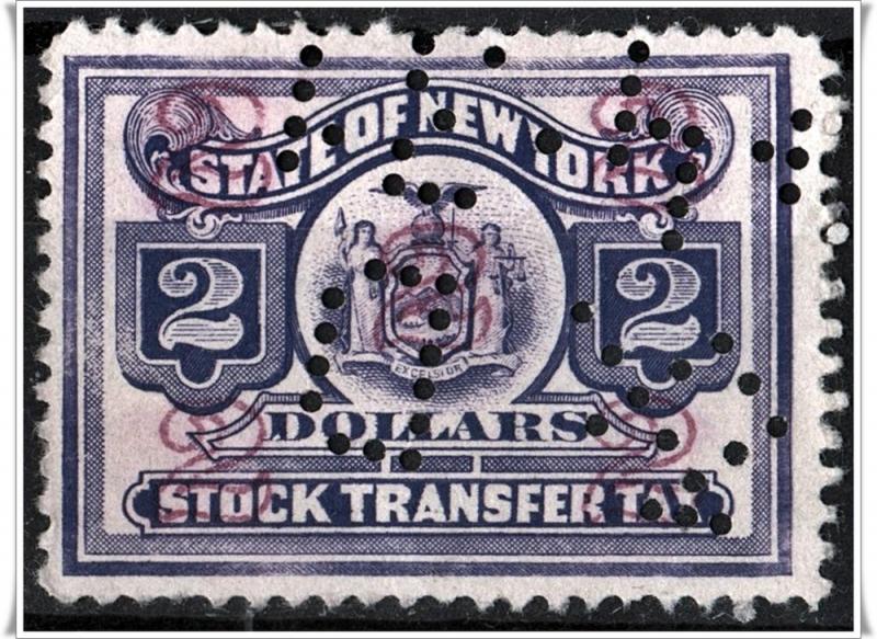 New York State $2.00 Stock Transfer Stamp (Perfin)