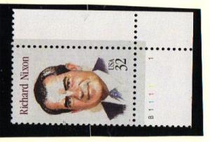 #2955 MNH plate # single 32c Richard Nixon 1995 Issue 