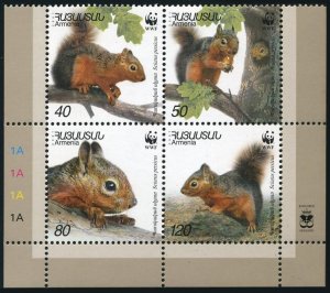 Armenia 632 ad block,MNH. WWF 2001.Squirrel Sciurus persicus.