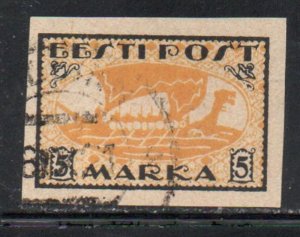 Estonia Sc 35 1919 5 m Viking ship stamp used imperf