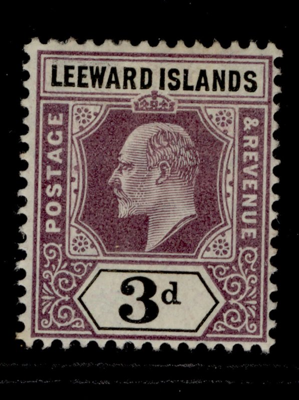 LEEWARD ISLANDS EDVII SG33, 3d purple & black, LH MINT. Cat £25. MULT CROWN WMK