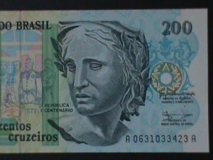 ​BRAZIL-1989-CENTRAL BANK-$200 CURZEIROS NOVOS-UNCIR-VERY FINE-HARD TO FIND