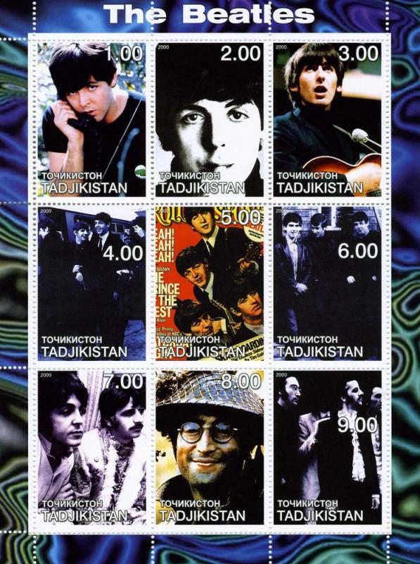 Tajikistan 2000 THE BEATLES Sheet (9) Perforated Mint (MH)