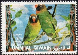 Umm al Qiwain sw1467 - Used - 1r Black-cheeked Lovebirds (1972) (cv $0.30)