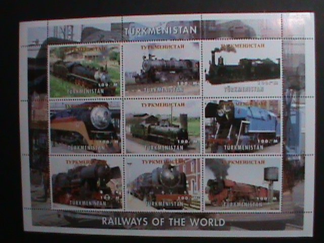 TURKMENISTAN STAMP-COLORFUL WORLD FAMOUS TRAINS-MNH SHEET-VF BEST QUALITY,