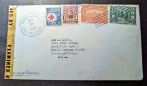 1943 Registered Honduras Red Cross Airmail Cover Puerto Cortes to Tucson AZ USA