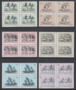 Luxembourg Sc 280-285 MNH. 1952 Helsinki Olympics, Blocks of 4, VF