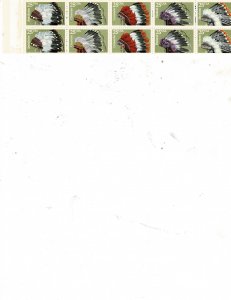 American Indian Headdresses 25c US Postage Booklet Pane of 10 MNH VF #2501-05a