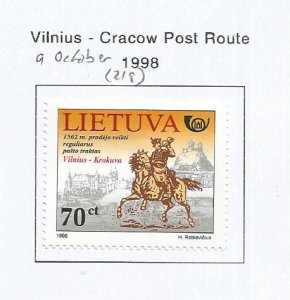 LITHUANIA - 1998 - Vilnius-Cracow Post Route - Perf Single Stamp - M L H