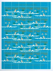 Greenland. 1986 Christmas Seal Mnh Sheet. 2 Side Perf. Kayak. Seals,Tree.