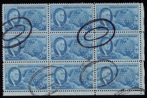 US SCOTT #933 USED BLOCK OF NINE F-VF