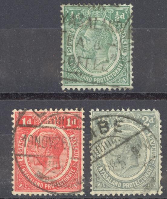 Nyasaland Protectorate Sc# 12-14 Used 1913-1919 ½p-2p KGV Definitives 