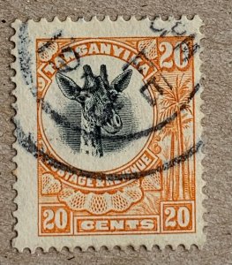 Tanganyika 1922 20c Giraffe, nicely used. Scott 15, CV $0.25